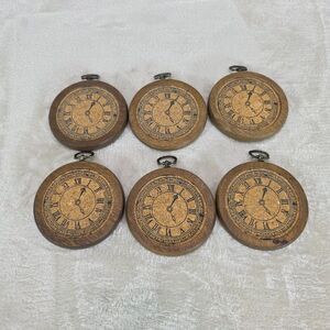 Pocket Watch Design Wooden Coasters Set of 6 Cork/Brass Round Rustic Table Decor